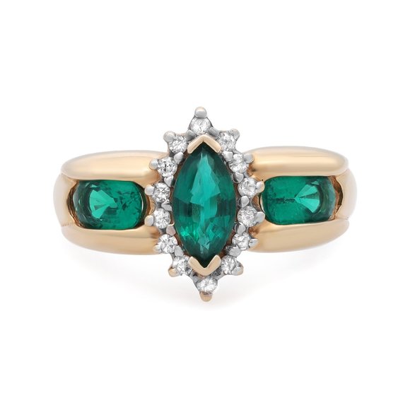 Rachel Koen Synthetic Green Emerald Diamond Ladies Ring 14K Yellow Gold Size 6.5 - Picture 2 of 5